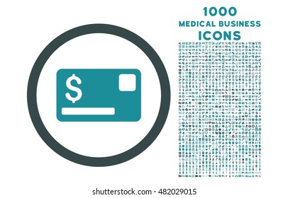 Credit Card rounded vector bicolor icon with 1000 medical business icons. Set style is flat pictograms, soft blue colors, white background.
