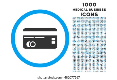 Credit Card rounded vector bicolor icon with 1000 medical business icons. Set style is flat pictograms, blue and gray colors, white background.