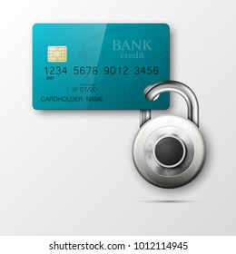 Credit card safe combination lock. Protection credit card. Safety badge banking. Defense finans. Security Plastic card software. Debit card electromagnetic chip Privacy Electronic money funds transfer