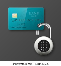Credit card safe combination lock. Protection credit card. Safety badge banking. Defense finans. Security Plastic card software. Debit card electromagnetic chip Privacy Electronic money funds transfer