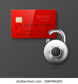 Credit card safe combination lock. Protection credit card. Safety badge banking. Defense finans. Security Plastic card software. Debit card electromagnetic chip Privacy Electronic money funds transfer