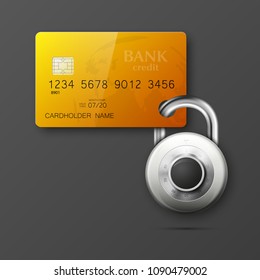 Credit card safe combination lock. Protection credit card. Safety badge banking. Defense finans. Security Plastic card software. Debit card electromagnetic chip Privacy Electronic money funds transfer