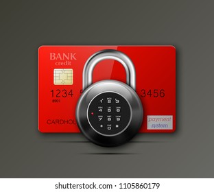 Credit card safe combination lock. Protection credit card. Safety badge banking. Defense finans. Security Plastic card software. Debit card electromagnetic chip Privacy Electronic money funds transfer