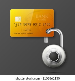 Credit card safe combination lock. Protection credit card. Safety badge banking. Defense finans. Security Plastic card software. Debit card electromagnetic chip Privacy Electronic money funds transfer