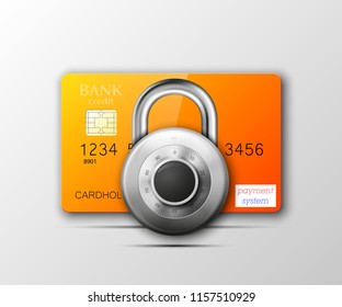 Credit card safe combination lock. Protection credit card. Safety badge banking. Defense finans. Security Plastic card software. Debit card electromagnetic chip Privacy Electronic money funds transfer