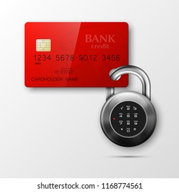Credit card safe combination lock. Protection credit card. Safety badge banking. Defense finans. Security Plastic card software. Debit card electromagnetic chip Privacy Electronic money funds transfer