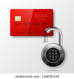 Credit card safe combination lock. Protection credit card. Safety badge banking. Defense finans. Security Plastic card software. Debit card electromagnetic chip Privacy Electronic money funds transfer