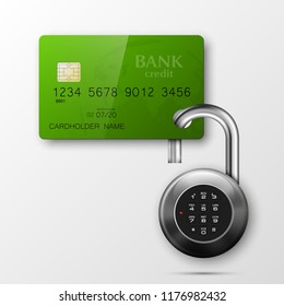 Credit card safe combination lock. Protection credit card. Safety badge banking. Defense finans. Security Plastic card software. Debit card electromagnetic chip Privacy Electronic money funds transfer