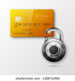 Credit card safe combination lock. Protection credit card. Safety badge banking. Defense finans. Security Plastic card software. Debit card electromagnetic chip Privacy Electronic money funds transfer