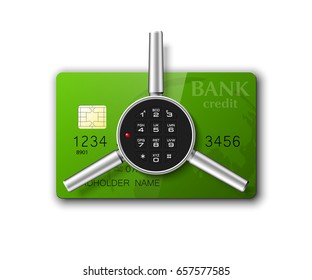 Credit card safe combination lock. Protection credit card. Safety badge banking. Defense finans. Security Plastic card software. Debit card electromagnetic chip Privacy Electronic money funds transfer