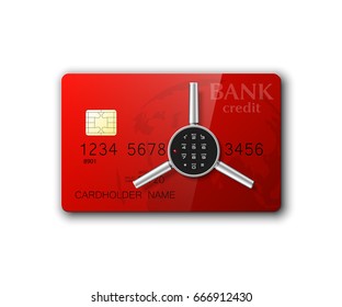 Credit card safe combination lock. Protection credit card. Safety badge banking. Defense finans. Security Plastic card software. Debit card electromagnetic chip Privacy Electronic money funds transfer