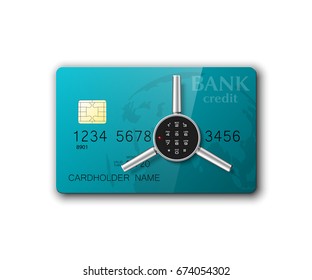 Credit card safe combination lock. Protection credit card. Safety badge banking. Defense finans. Security Plastic card software. Debit card electromagnetic chip Privacy Electronic money funds transfer