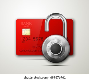 Credit card safe combination lock. Protection credit card. Safety badge banking. Defense finans. Security Plastic card software. Debit card electromagnetic chip Privacy Electronic money funds transfer