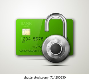 Credit card safe combination lock. Protection credit card. Safety badge banking. Defense finans. Security Plastic card software. Debit card electromagnetic chip Privacy Electronic money funds transfer