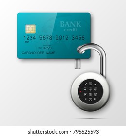 Credit card safe combination lock. Protection credit card. Safety badge banking. Defense finans. Security Plastic card software. Debit card electromagnetic chip Privacy Electronic money funds transfer