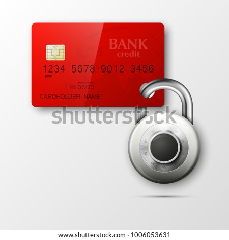 Credit card safe combination lock. Protection credit card. Safety badge banking. Defense finance. Security Plastic card software. Debit card electromagnetic chip Privacy Electronic money funds transfer