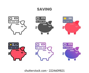 Credit Card Saving icon set style ouline, glyph, flat color and gradient. Vector Illustration for Graphic Design Element. Isolated on white background