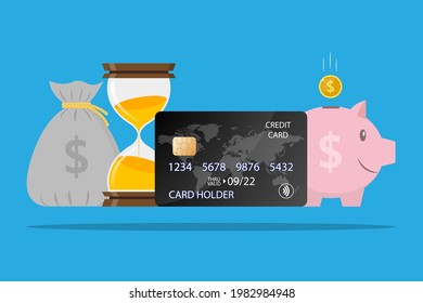 Credit Card Savings account Saving Funds Hour glass Money bag piggy illustration