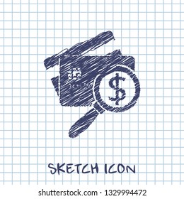 Credit Card Scanning sketch. Money inspection vector illustration 