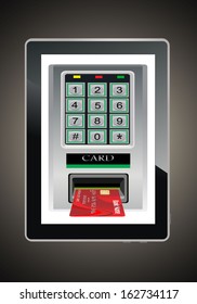Credit card scanning terminal coming from tablet PC screen / Internet credit card
