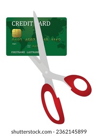 Tarjeta de crédito y tijeras. vector