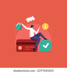 credit card secure payment with check mark. Money financial security for online shopping, online payment