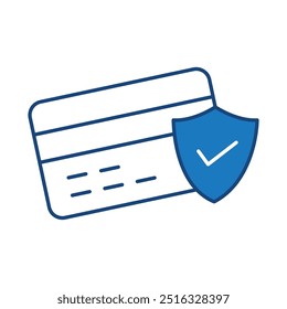 Kreditkartensicherheit blau bearbeitbare Strichsymbole. Cyber Security Technology, Phishing, Hacking, Cyber Crime, Security, Trojan, Device Protection, Privacy Vector Illustration.