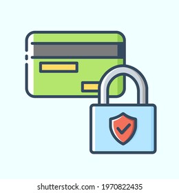 Credit card security colored icon. Personal data protection and secure banking concept. Vector stylish flat illustrations on light blue background.