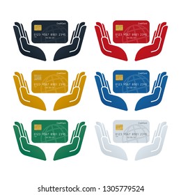 Credit card security concept, credit card in hands on white background. Finance concept design.