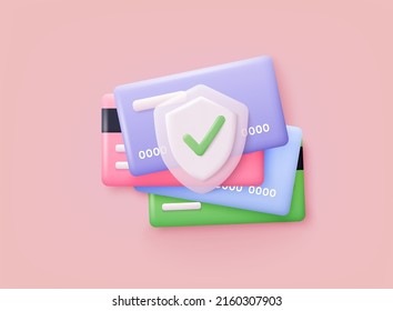 Credit card security concept. Secure bank transaction with password verification via internet. Online payment protection system concept with smartphone and wallet. 3D Web Vector Illustrations.