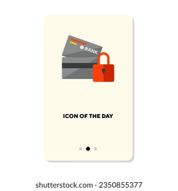 Credit card security flat icon. Plastic, lock, secure isolated sign. Banking, payment, safety concept. Vector illustration symbol elements for web design