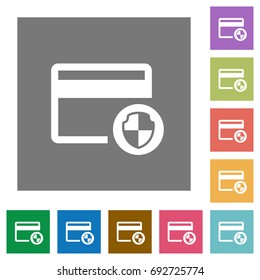 Credit card security flat icons on simple color square backgrounds