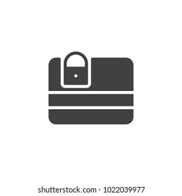 Credit card security icon vector, filled flat sign, solid pictogram isolated on white. Debit card with padlock symbol, logo illustration.