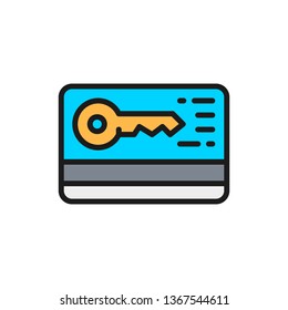 Credit card with security key flat color line icon.