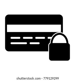 Credit Card Security with Lock Pixel Perfect Vector Silhouette Icon 48x48 Ready for 24x24 Grid for Web Graphics and Apps. Simple Minimal Pictogram