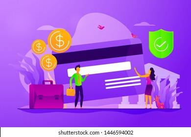 Credit Card Security, Protecting Financial Savings. Monthly Pay, Salary, Budget. Personal Bank Account, Savings Bank Deposit, Fixed Rate Loan Concept. Vector Isolated Concept Creative Illustration