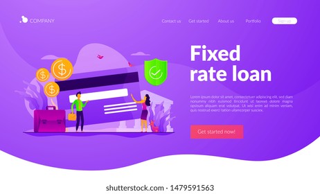 Credit card security, protecting financial savings. Monthly pay, salary, budget. Personal bank account, savings bank deposit, fixed rate loan concept. Website homepage header landing web page template