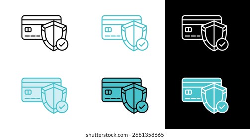 Credit card with security shield icon for secure online payments in line and fill style