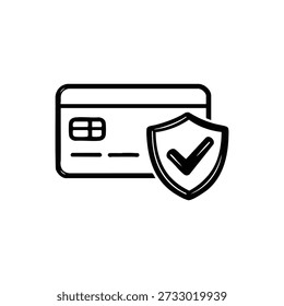 Kreditkarten-Sicherheitsschild Symbol schwarz-weiß Vektorgrafik für Cybersicherheit und sicheren Online-Zahlungsschutz