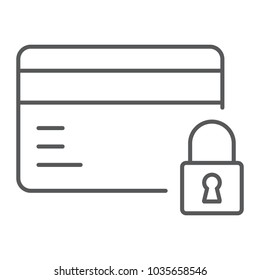 Credit Card Security thin line icon, e commerce and marketing, payment sign vector graphics, a linear pattern on a white background, eps 10.