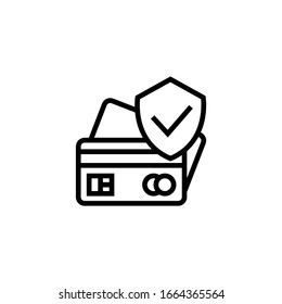 Credit card security vector icon in linear, outline icon isolated on white background