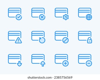 Credit card and Card services vector line icons. Finance and Payment outline icon set. Send Money, Receive Money, Password, Access, Warning Notification, Refund and more.
