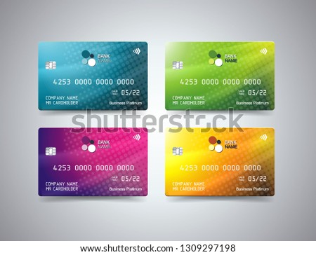 Credit card set bright  design  with shadow. Detailed abstract glossy credit card concept  for business, payment history, shopping malls, web, print.