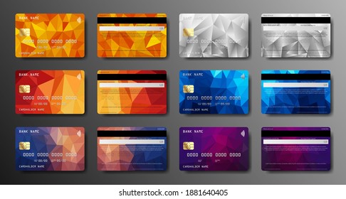 Kreditkartensatz. Vorderseite und Rückseite der Debit-Karte Geld, Zahlungssymbol.