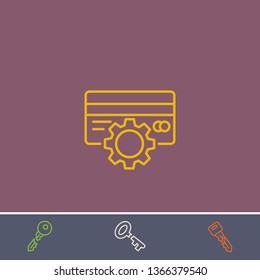 credit card setting vector line icon.Basic element illustration.credit card setting vector outline symbol design.Bonus broken key graphic concept