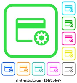 Credit card settings vivid colored flat icons in curved borders on white background