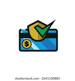 Credit card with a shield and checkmark, perfect for financial security concepts or identity theft protection visuals in marketing.