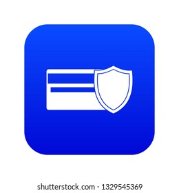 Credit card and shield icon digital blue for any design isolated on white vector illustration