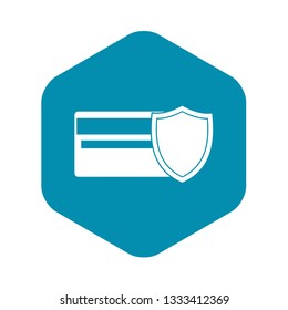 Credit card and shield icon in simple style isolated on white background