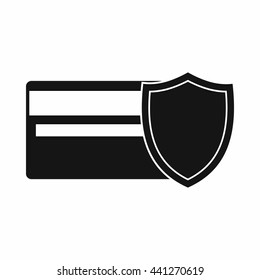 Credit card and shield icon in simple style isolated on white background
